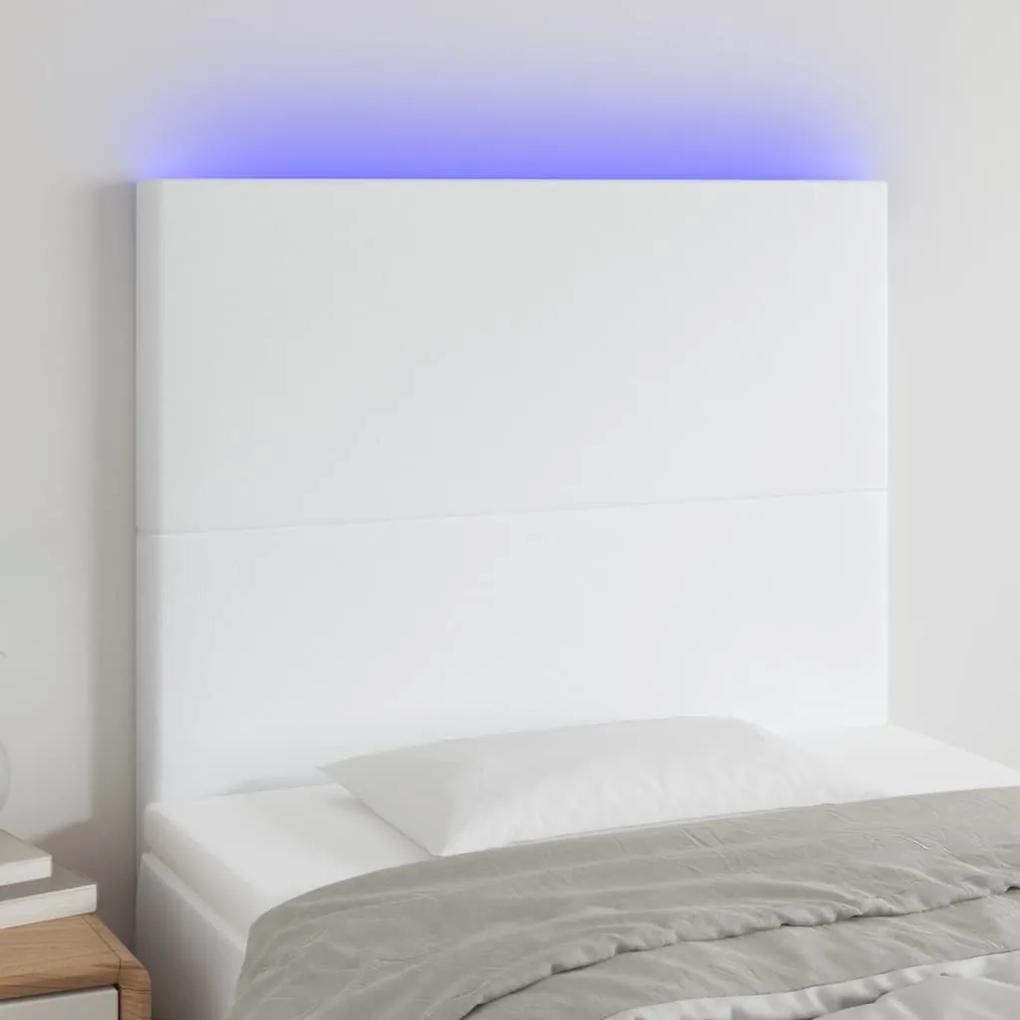3122223 vidaXL Tăblie de pat cu LED, alb, 90x5x118/128 cm, piele ecologică