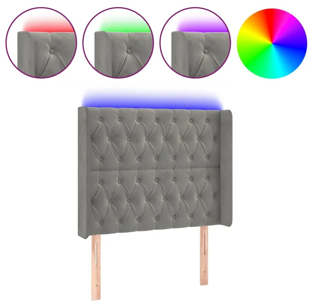 vidaXL Tăblie de pat cu LED, gri deschis, 93x16x118/128 cm, catifea