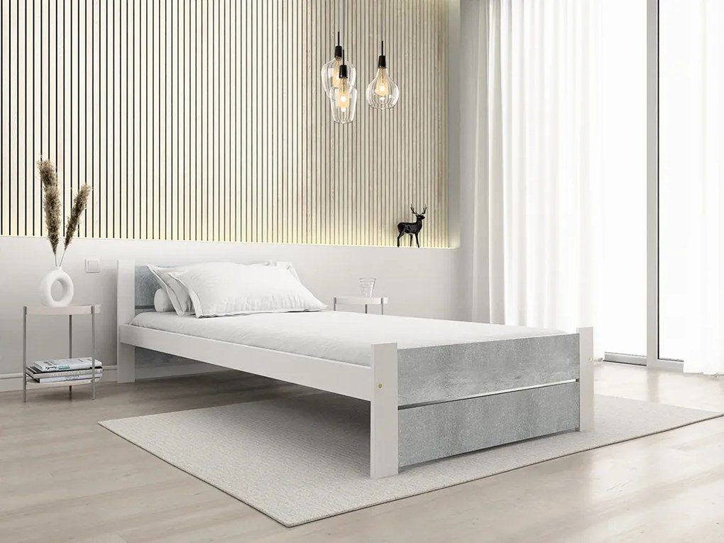 Pat IKAROS DOUBLE 90 x 200 cm, beton/alba Saltele: Cu saltele Coco Maxi 20 cm, Somiera pat: Cu lamele drepte