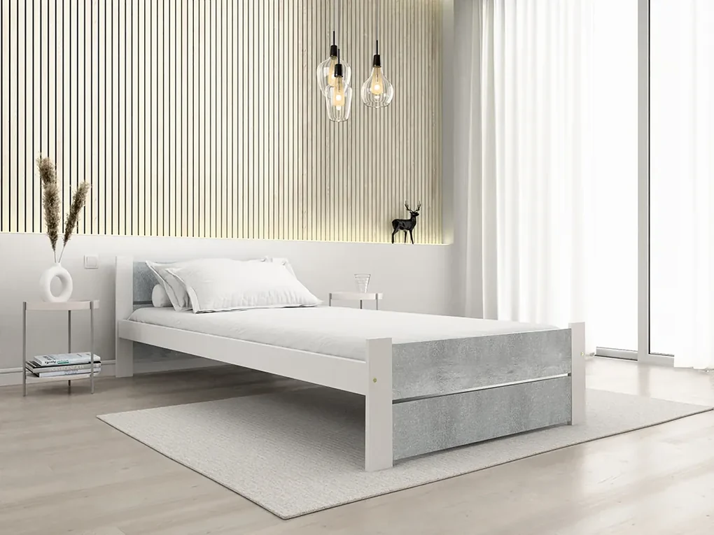 Pat IKAROS DOUBLE 90 x 200 cm, beton/alba Saltele: Cu saltele Somnia 18 cm, Somiera pat: Fara somiera
