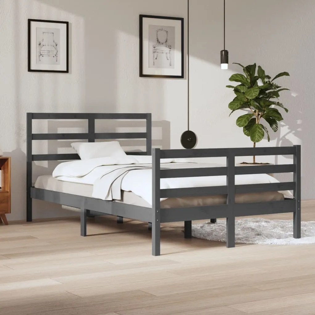 3105003 vidaXL Cadru de pat, gri, 120x200 cm, lemn masiv de pin