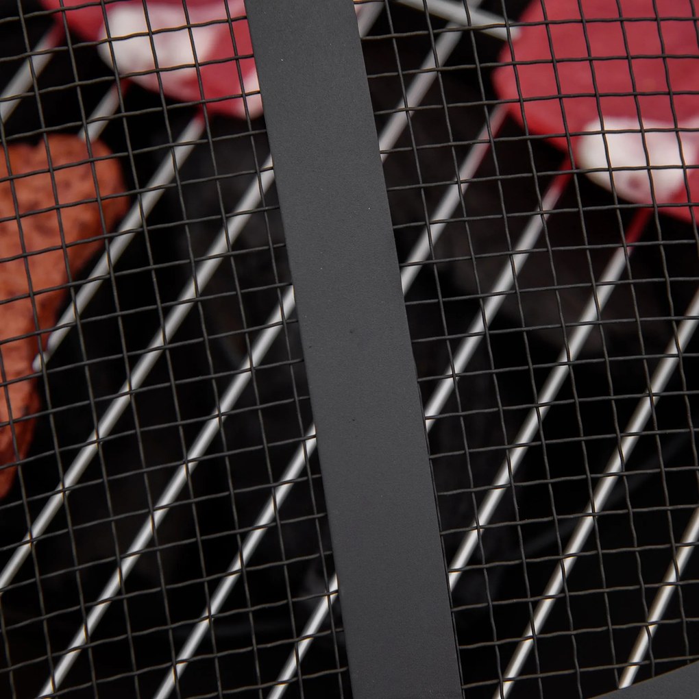 Outsunny Cuvă de foc cu cârlig, protecție la scântei, coș de foc, masă pentru foc rotund, loc de foc pentru grădină, camping, BBQ, oțel, negru, 81 x 81 x 50 cm | Aosom Romania