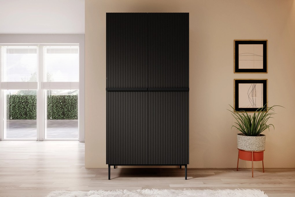 Dulap Nicole 100 cm dormitor - negru mat / picioare negre