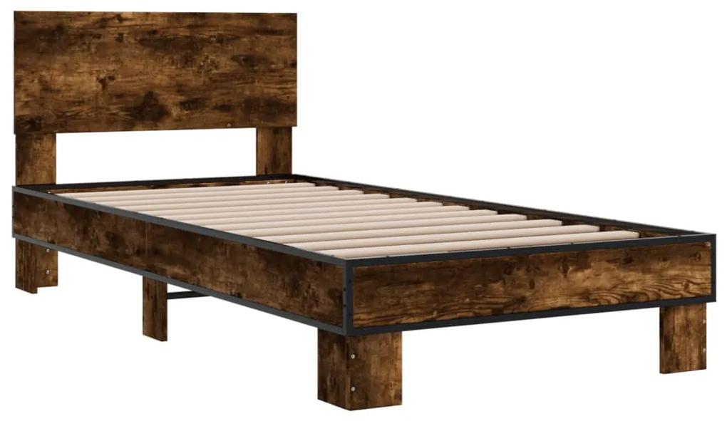 845809 vidaXL Cadru de pat, stejar fumuriu, 90x200cm, lemn prelucrat și metal