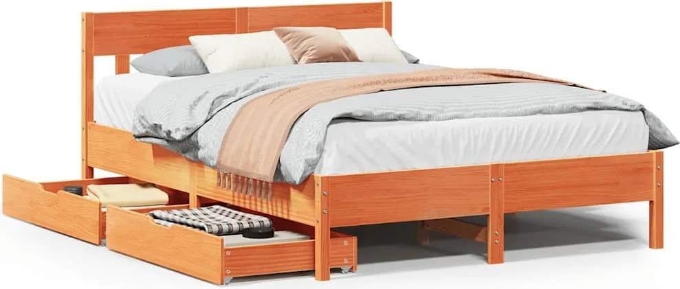 vidaXL Cadru de pat fără saltea, maro ceruit 150x200 cm lemn masiv pin