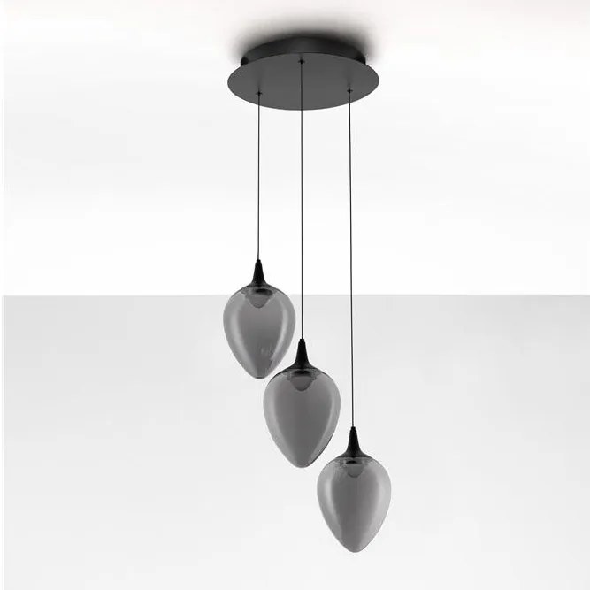 Lustra moderna cu 3 pendule LED, Metal, Sticla, Fumuriu, Nali
