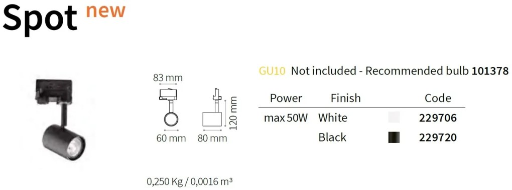 Spot directionabil pentru sina Link SPOT TRACK BIANCO 229706 IDL