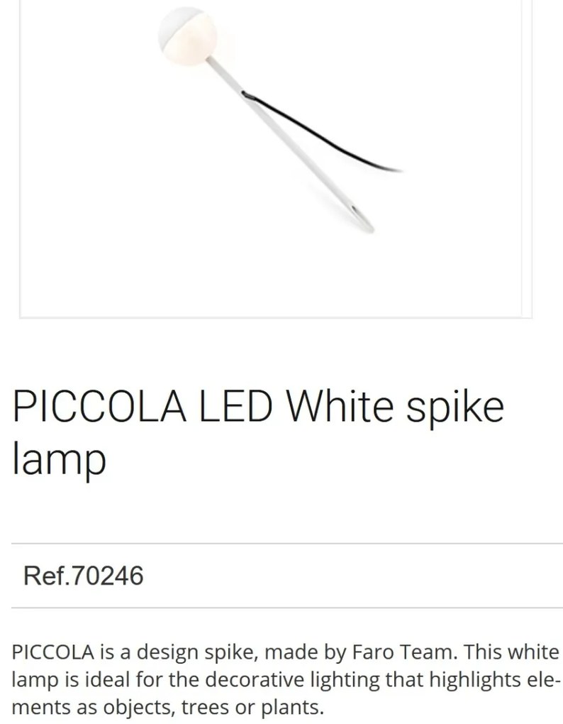 Lampa LED decorativa de exterior cu tarus IP65 PICCOLA alb