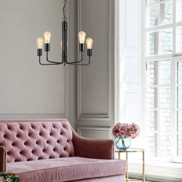 Lustră pe lanț TIFFANY 5xE27/60W/230V neagră