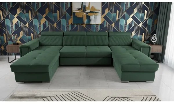 Rozk. canapea colț universal în U cu spațiu depozitare SALVADA verde