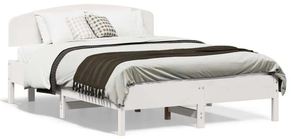 3207226 vidaXL Cadru de pat cu tăblie, alb, 140x190 cm, lemn masiv de pin
