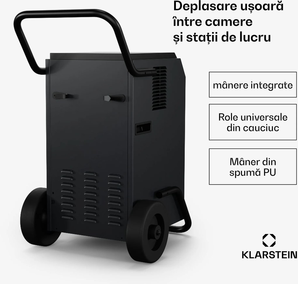 Klarstein DuraDry 50L dezumidificator, 50 l/zi, 70-100 m², oțel inoxidabil, mobil, 450 m³/h