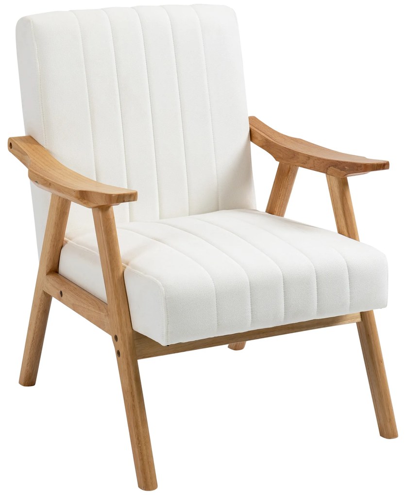 HOMCOM Fotoliu Tapitat în Design Scandi, Aspect de catifea, Cadru din Masiv de Lemn, 68 x 74 x 82cm, Crem | Aosom Romania