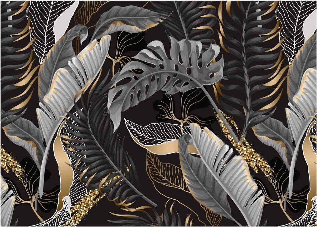Tablou - Frunze tropicale, Galben - auriu (70x50 cm)