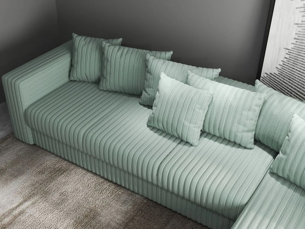 Colțar extensibil dumonde cu ladă de depozitare si sezut confortabil din spuma high-density, Gloria Ambience Mint II 320x183 cm