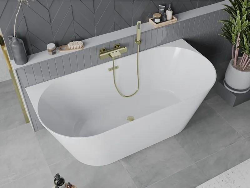 Mexen Oval Slim cadă de baie independentă montată pe perete 170 x 80 cm, albă, preaplin auriu periat - 52661708000-55