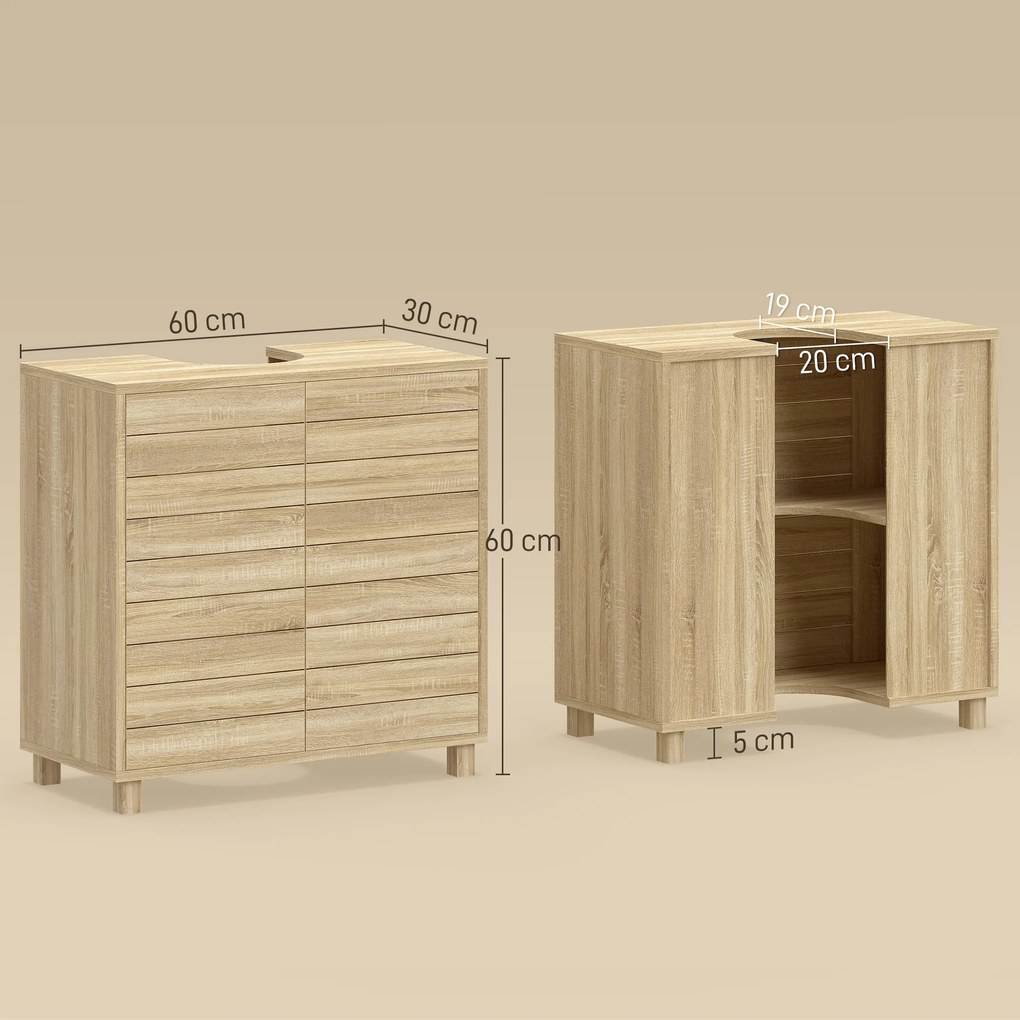 HOMCOM Dulap sub lavoar cu poliță reglabilă, uși cu lamele și deschidere prin presiune pentru lavoar cu piedestal sau perete | Aosom Romania