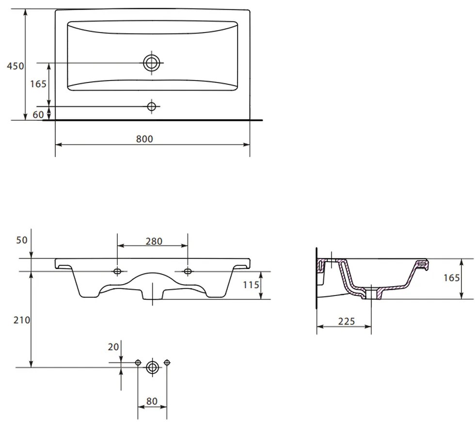 Dulap cu lavoar, 45x79x45 cm, 2 sertare, nuc