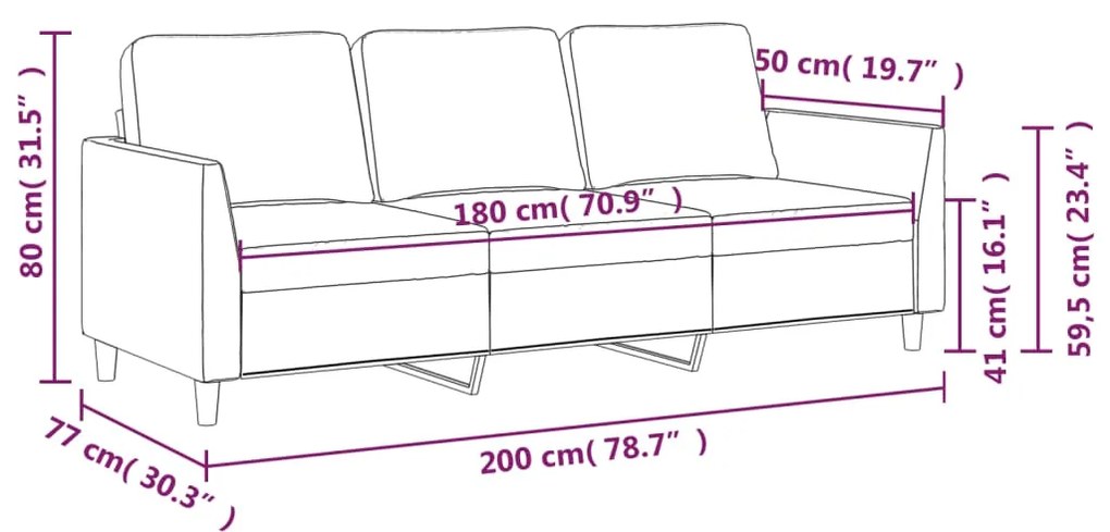 Canapea cu 3 locuri, maro, 180 cm, piele ecologica Maro, 200 x 77 x 80 cm