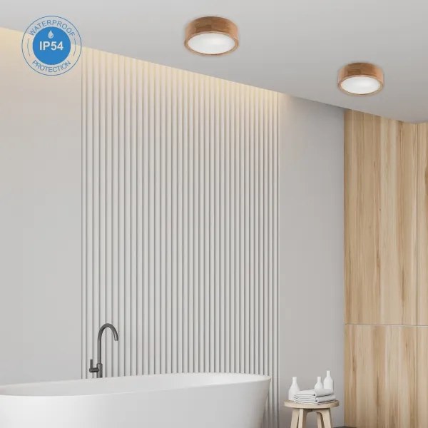 Plafonieră OAK, 2xE27/15W/230V, IP54, finisaj stejar, Ø 27 cm