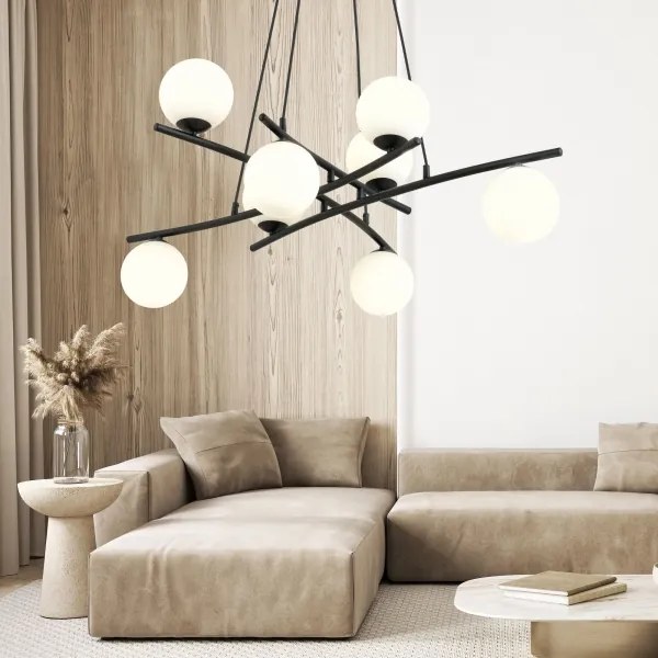 Lustră pe cablu ESSA 8xE14/10W/230V negru/alb