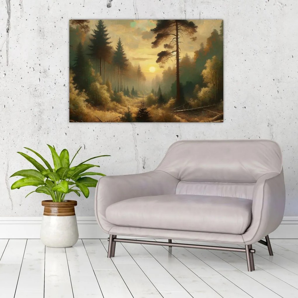 Tablou - Soare strălucind prin pădure (90x60 cm)