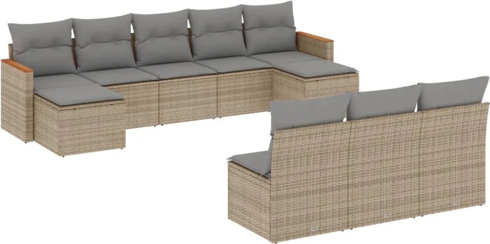 vidaXL Set canapele de grădină cu perne, 10 piese, bej, poliratan