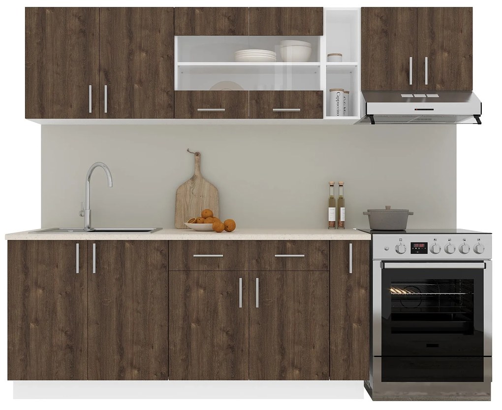 Set Bucatarie Karo V16, Stejar Bronz/Alb, Blat Thermo 28 mm, L 240 cm