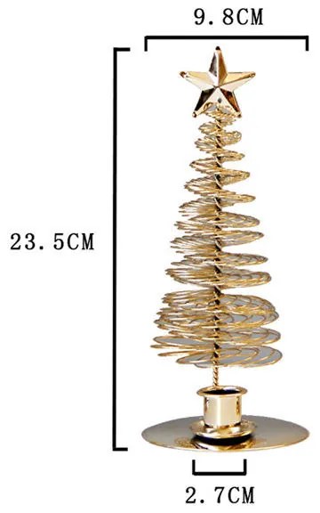 Suport lumanare din metal, bradut, auriu, 23 cm