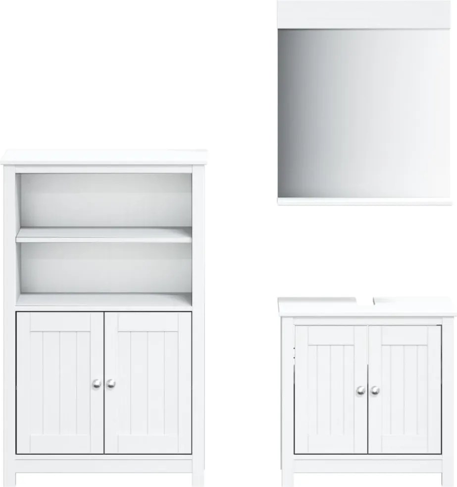 vidaXL Set mobilier baie, 3 piese, „BERG”, alb, lemn masiv de pin