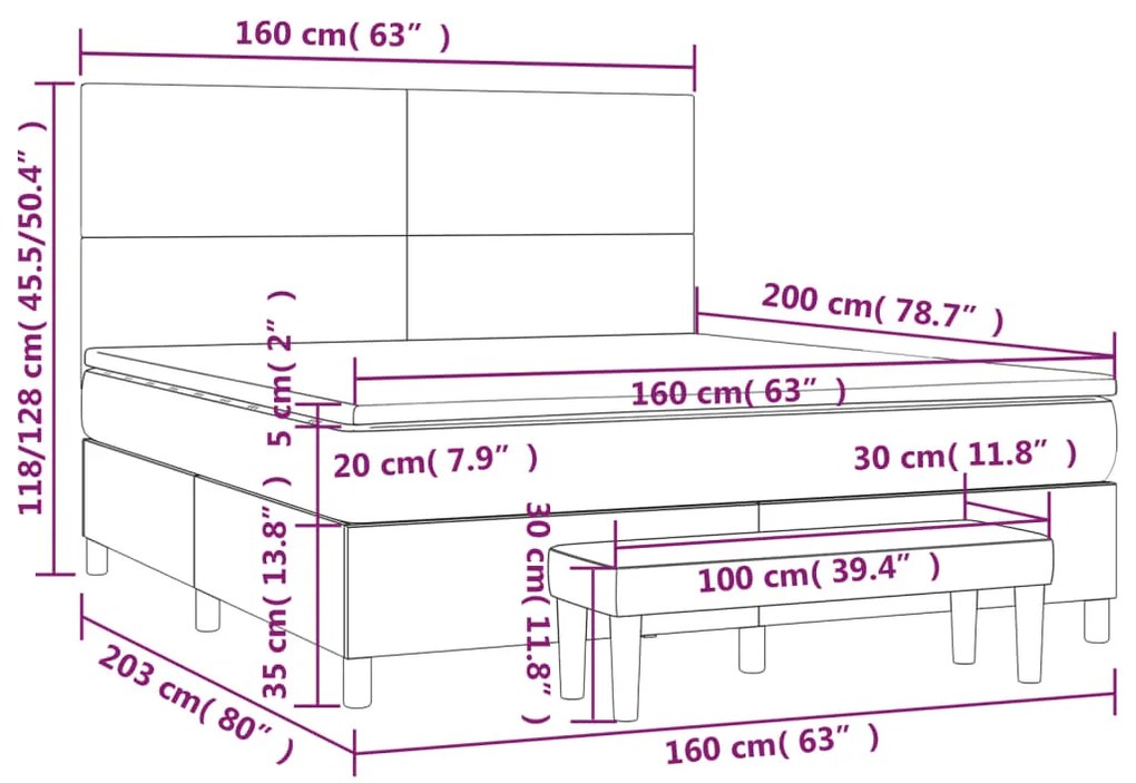 Pat box spring cu saltea, albastru inchis, 160x200 cm, catifea Albastru inchis, 160 x 200 cm, Design simplu