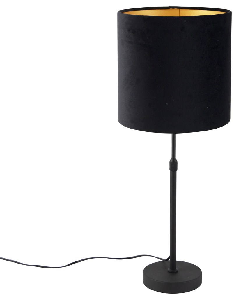 Lampă de masă neagră cu abajur din catifea neagră cu auriu 25 cm - Parte