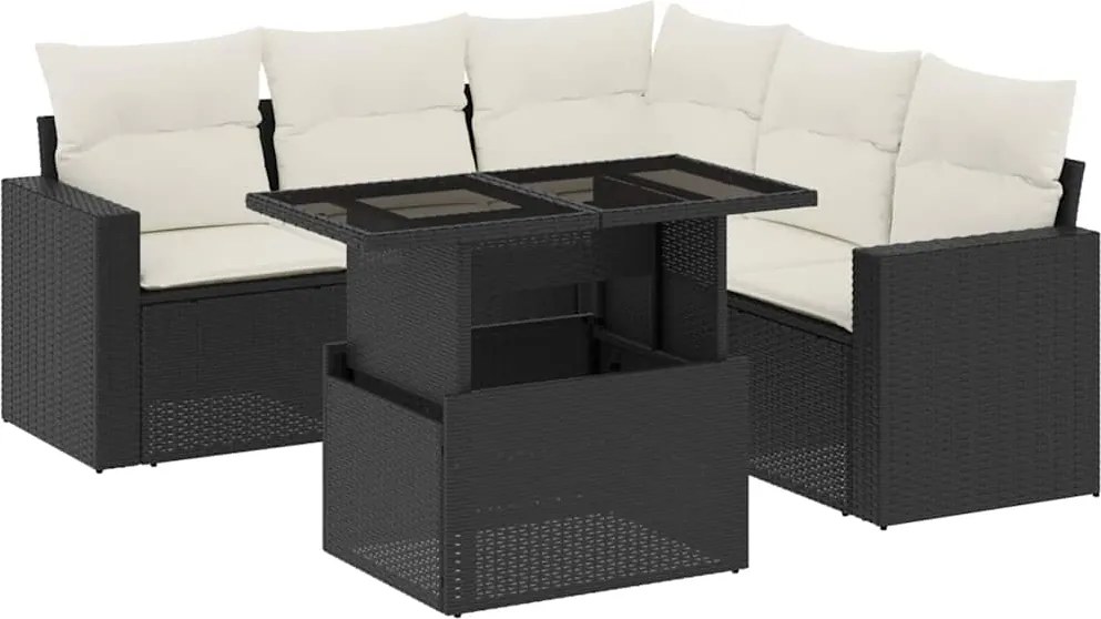 vidaXL Set mobilier de grădină cu perne, 6 piese, negru, poliratan