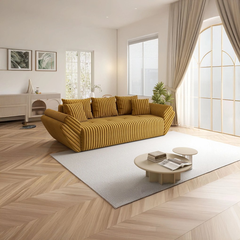 Canapea extensibilă dumonde cu ladă de depozitare si sezut confortabil din spuma high-density, Berlin Ambience Mustar 250x100 cm