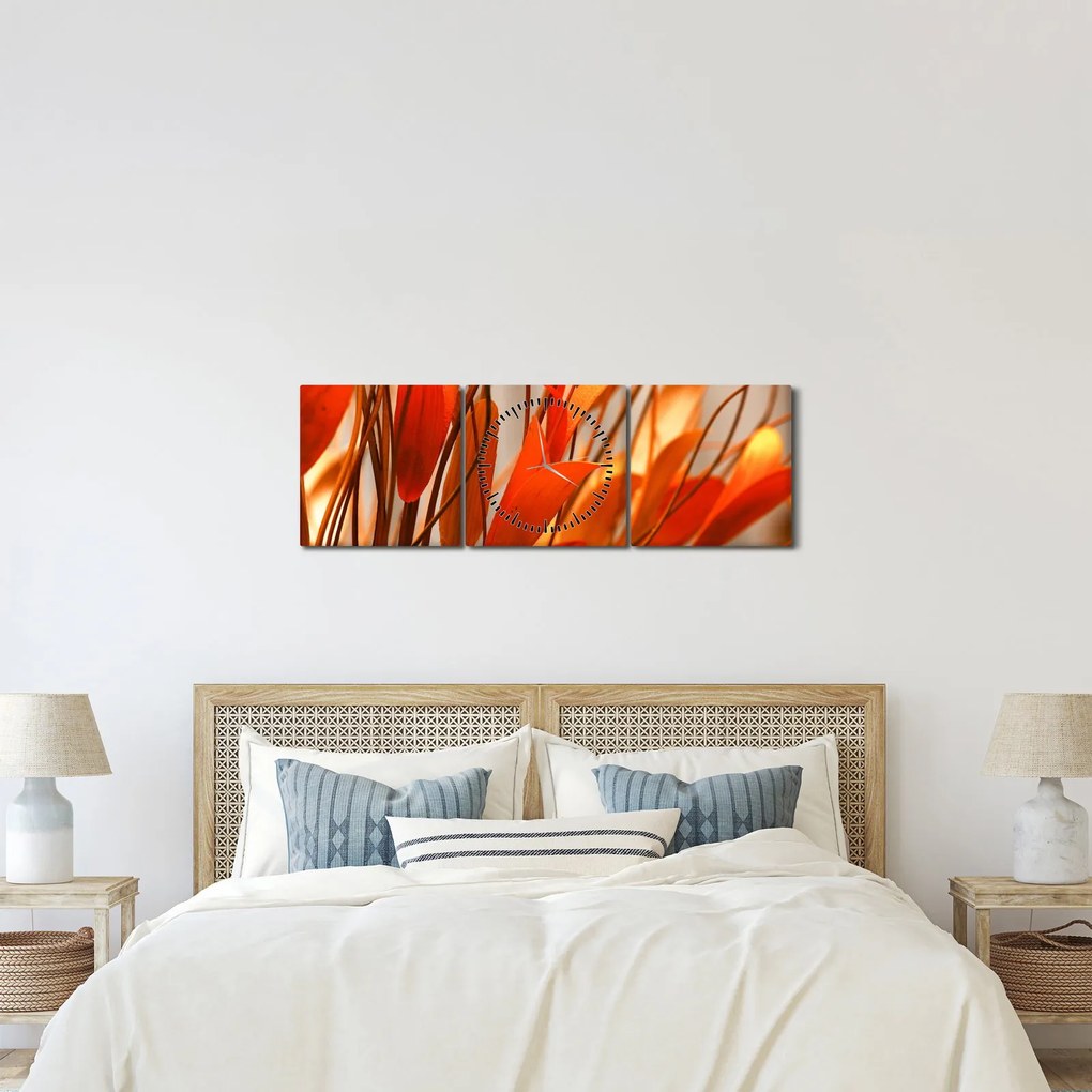 Tablou - Frunze înflorite (cu ceas) (90x30 cm)