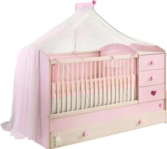 Patut transformabil din pal cu sertar, pentru bebe Baby Girl Light Pink / Nature, 180 x 80 cm