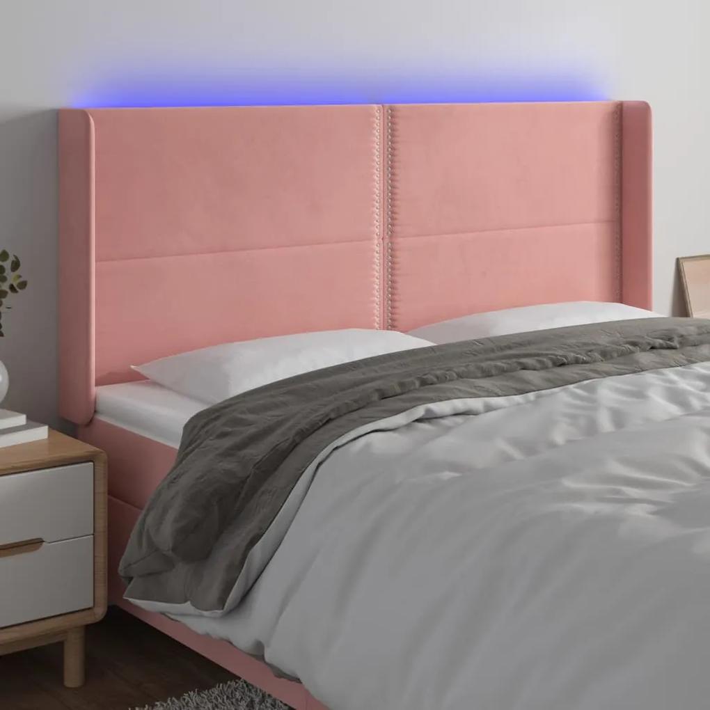 3123979 vidaXL Tăblie de pat cu LED, roz, 203x16x118/128 cm, catifea