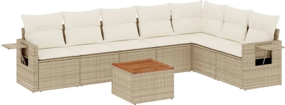 vidaXL Set canapele de grădină, 8 piese, cu perne, bej, poliratan