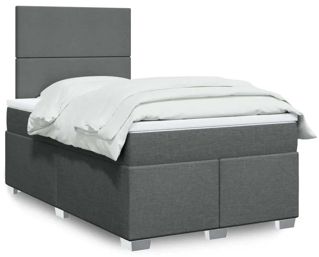 vidaXL Pat box spring cu saltea, gri închis, 120x200 cm, textil