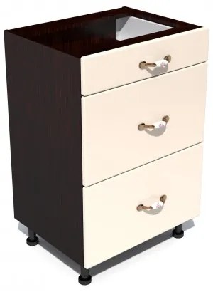 Corp inferior 50 cu 3 sertare metalice pentru greutate Zebra MDF vanilie simplu