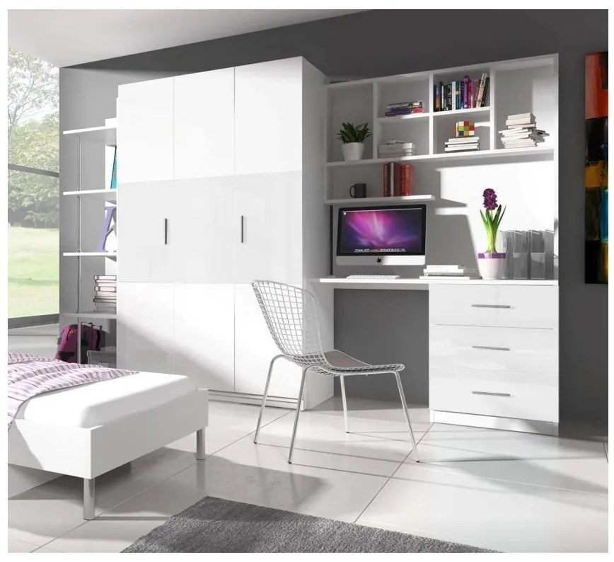 Expedo Birou pentru copii cu raft DARCY III, alb/alb luciu