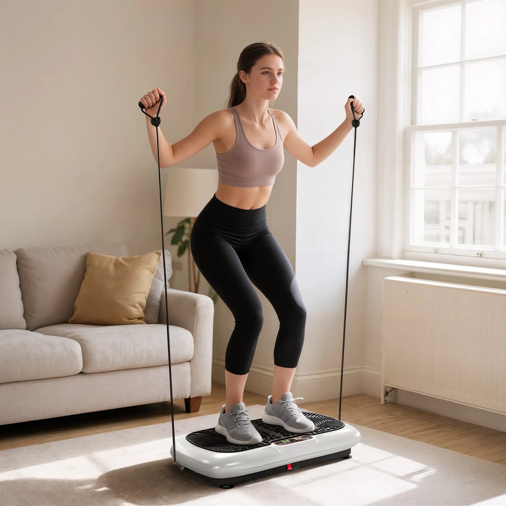 Placă vibratoare HOMCOM cu 99 trepte, 2 benzi fitness 73 x 40 x 13cm Alb+Negru | Aosom Romania