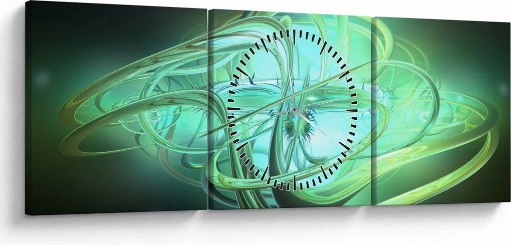 Tabloul cu abstracție verde (cu ceas) (90x30 cm)