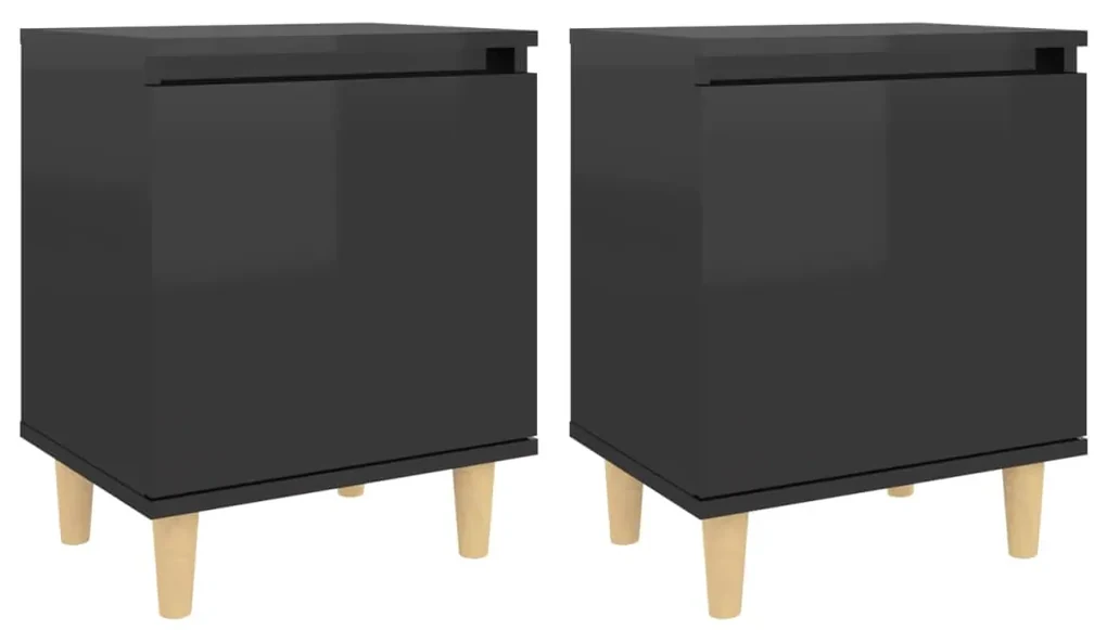 805830 vidaXL Noptiere cu picioare din lemn, 2 buc, negru extralucios, 40x30x50 cm