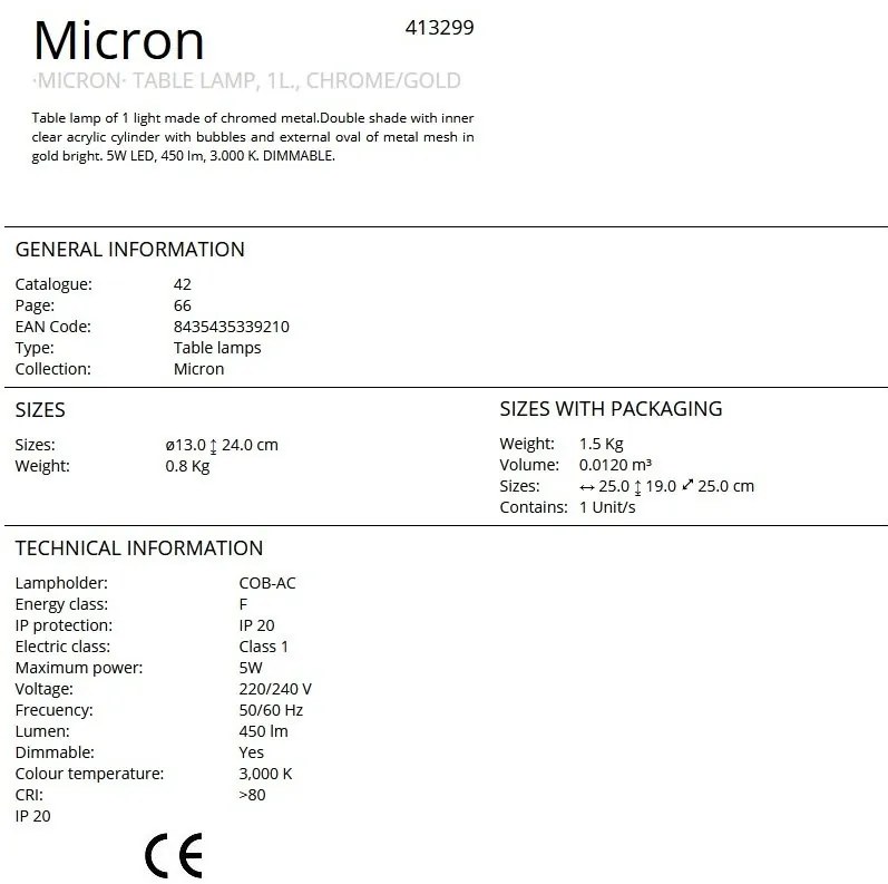 Veioza LED design modern Micron crom/auriu
