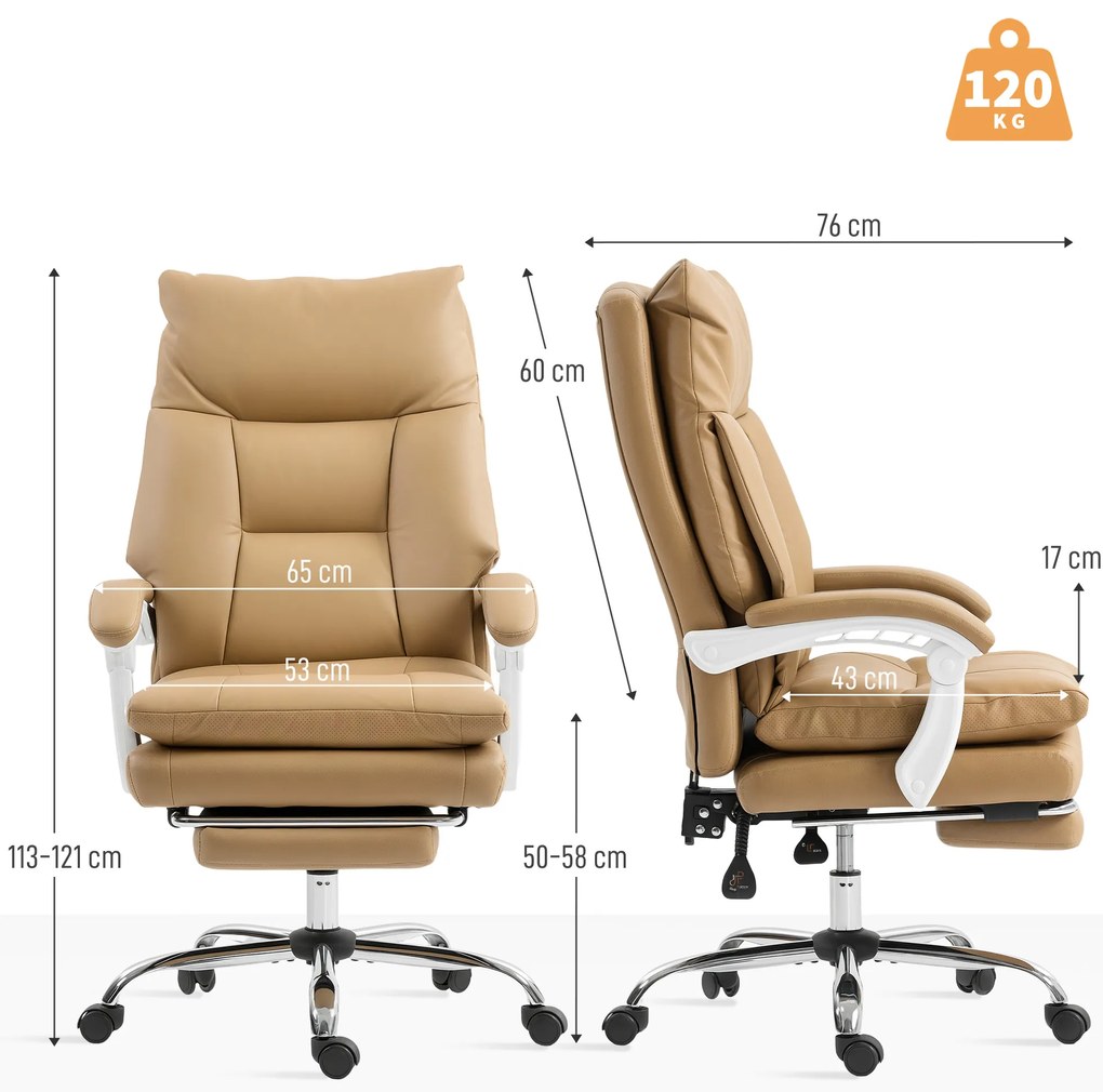 HOMCOM Scaun de Birou Ergonomic cu Suport Lombar, Brate Pliabile, Suport pentru Picior Maro Deschis | Aosom Romania