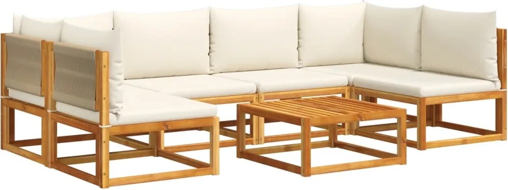 vidaXL Set canapele de grădină cu 7 piese, perne, lemn de salcâm și frânghie