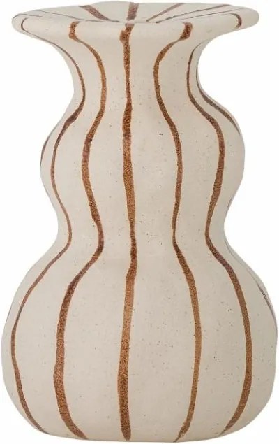 Sfeșnic din ceramică, natur, formă rotunjită cu dungi verticale texturate, glazură reactivă, 16 x 10,5 cm, „Byron”