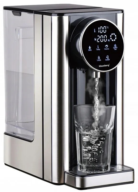 Dozator de apa calda Klausberg KB 7880, 2600W, 2.7l, 40-100°C, 7 temperaturi, Afisaj LED tactil, Protectie copii, Setari de memorie, Inox/Negru