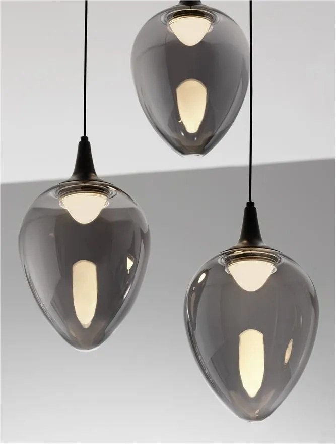 Lustra moderna cu 3 pendule LED, Metal, Sticla, Fumuriu, Nali